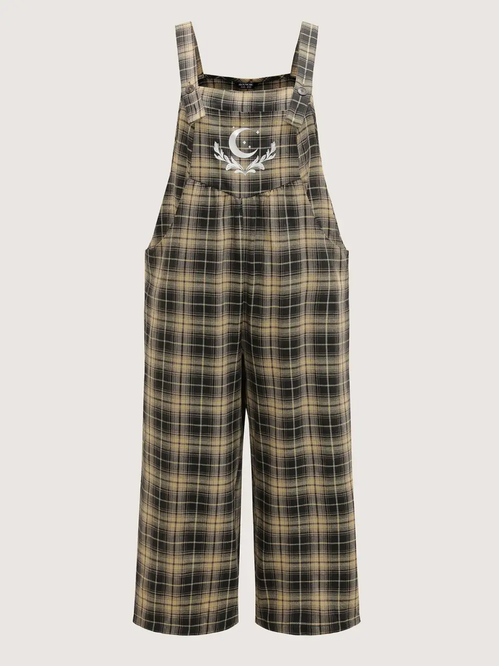 Plaid Print Moon Motif Pockets Jumpsuit