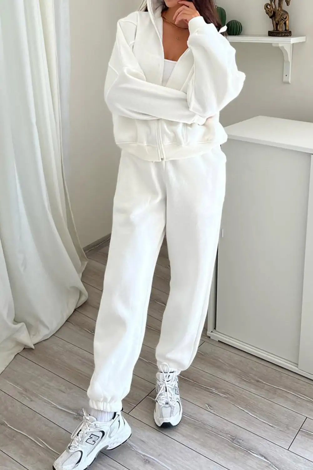 Stand Neck Fleece Hoodie Long Pants Suits