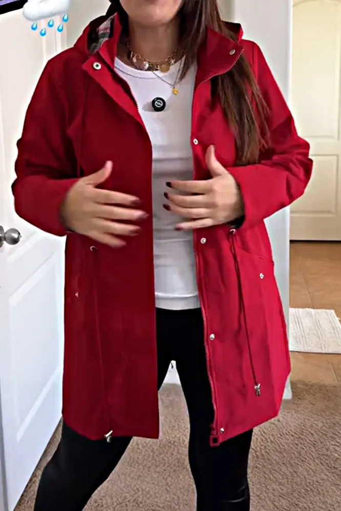 Women's solid color zipper casual hooded jacket