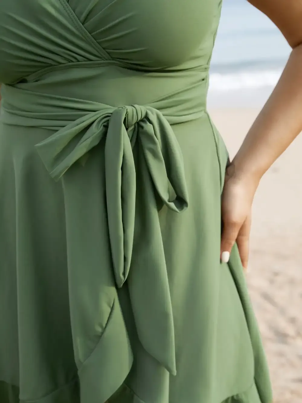 Plain Ties Wrap Flutters Swim Dress