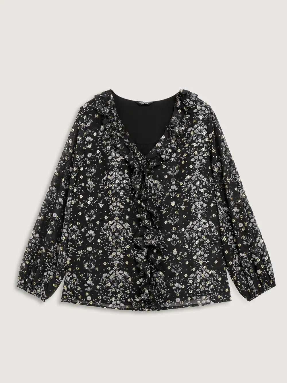 Floral Sequin Ruffled Edge Blouse