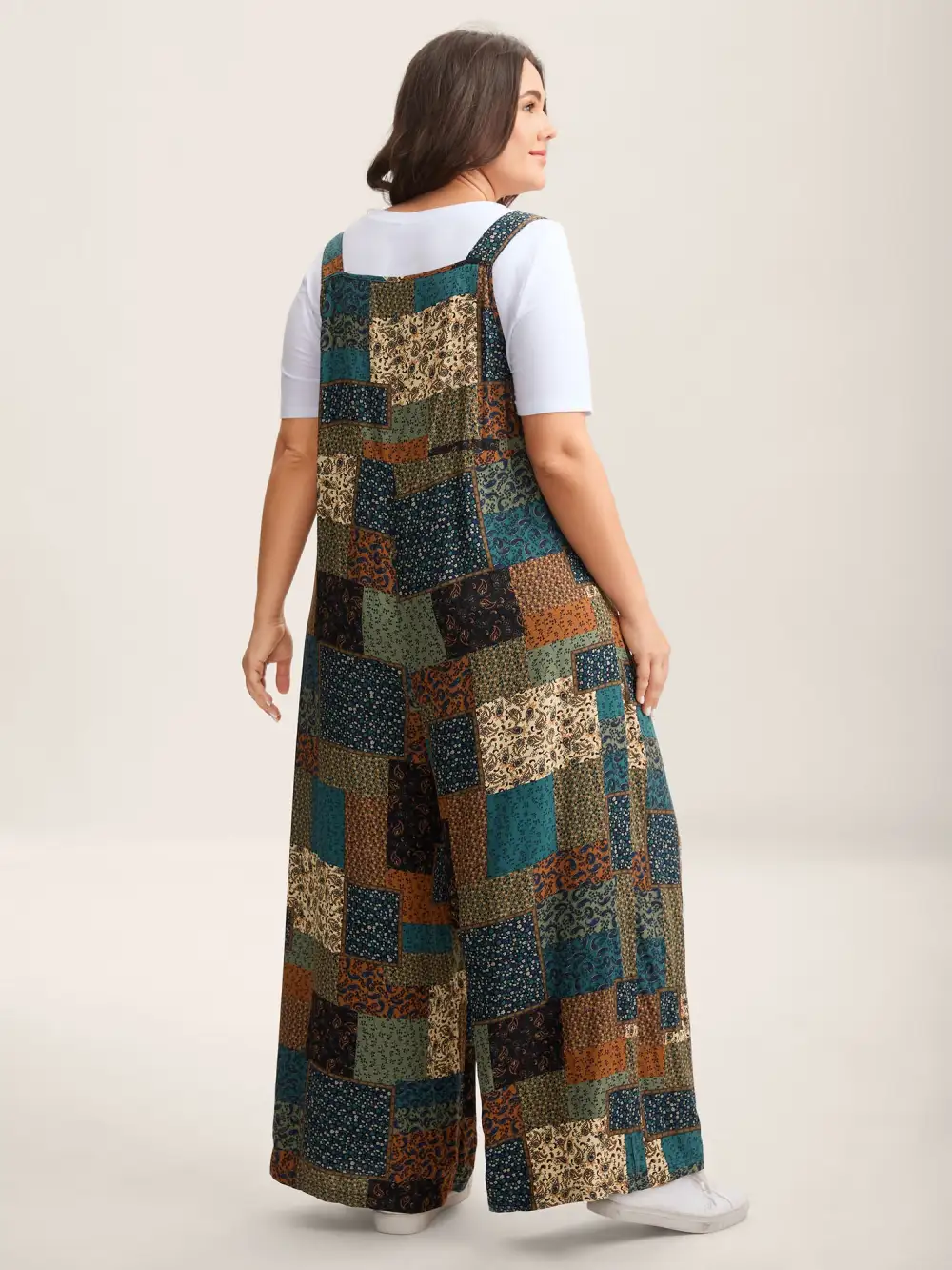 Vintage Boho Collage Overall Straps Jumpsuit