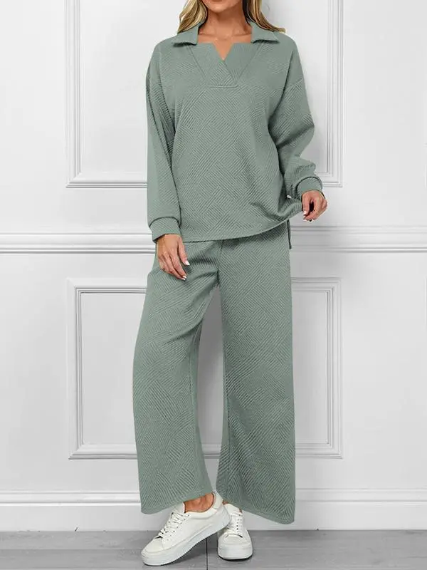 Women 2025 FW 2-Piece Pullover & Wide Leg Pants Lounge Set