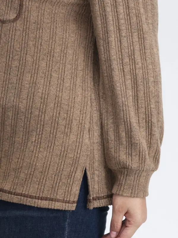Textured Patch Pocket Round Neck Sweatshirt