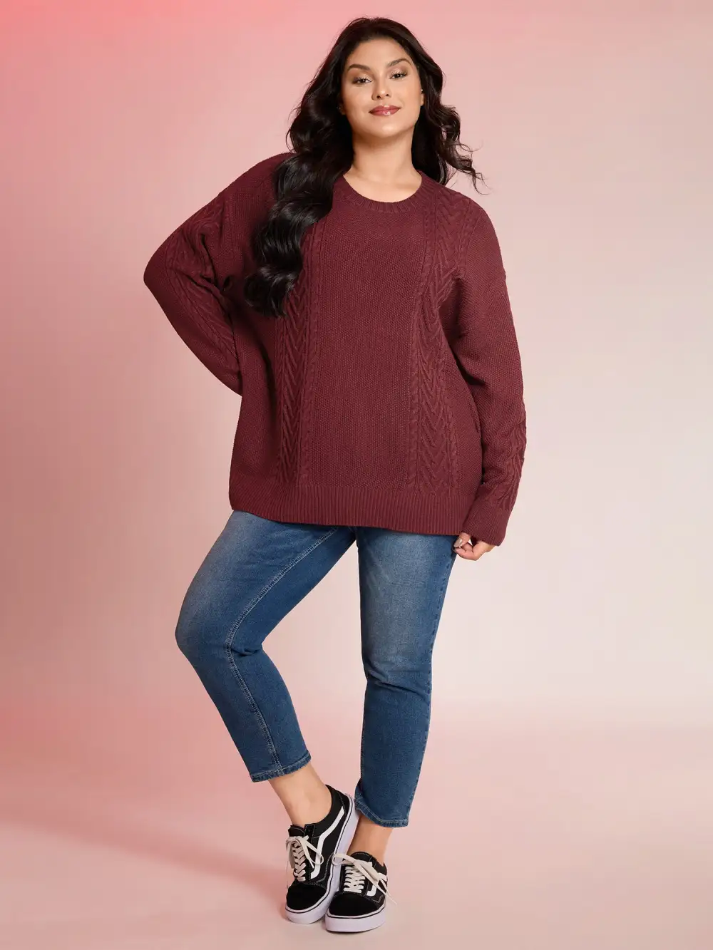 Cable Knit Textured Split Pullover