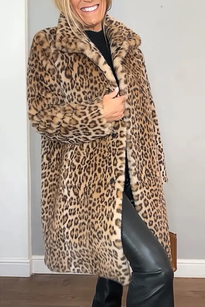 Women's Fashion Leopard Print Polar Fleece Warm Coat Jacket
