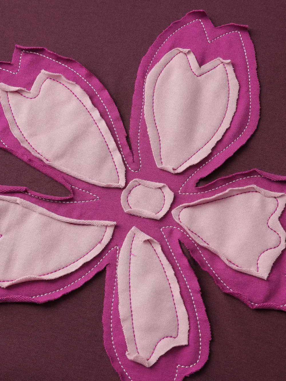 Floral Applique Embroidered Round Neck Sweatshirt