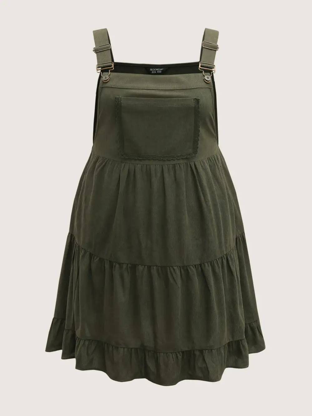 Corduroy Lace Trim Overall Strap Midi Dress