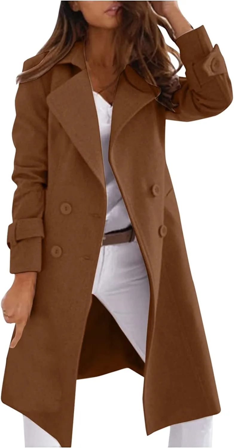 Xiloccer Womens Long Trench Coat Windbreaker Jacket Lightweight Long Outerwear Warm Jacket Women's Plus Size Trench Coat