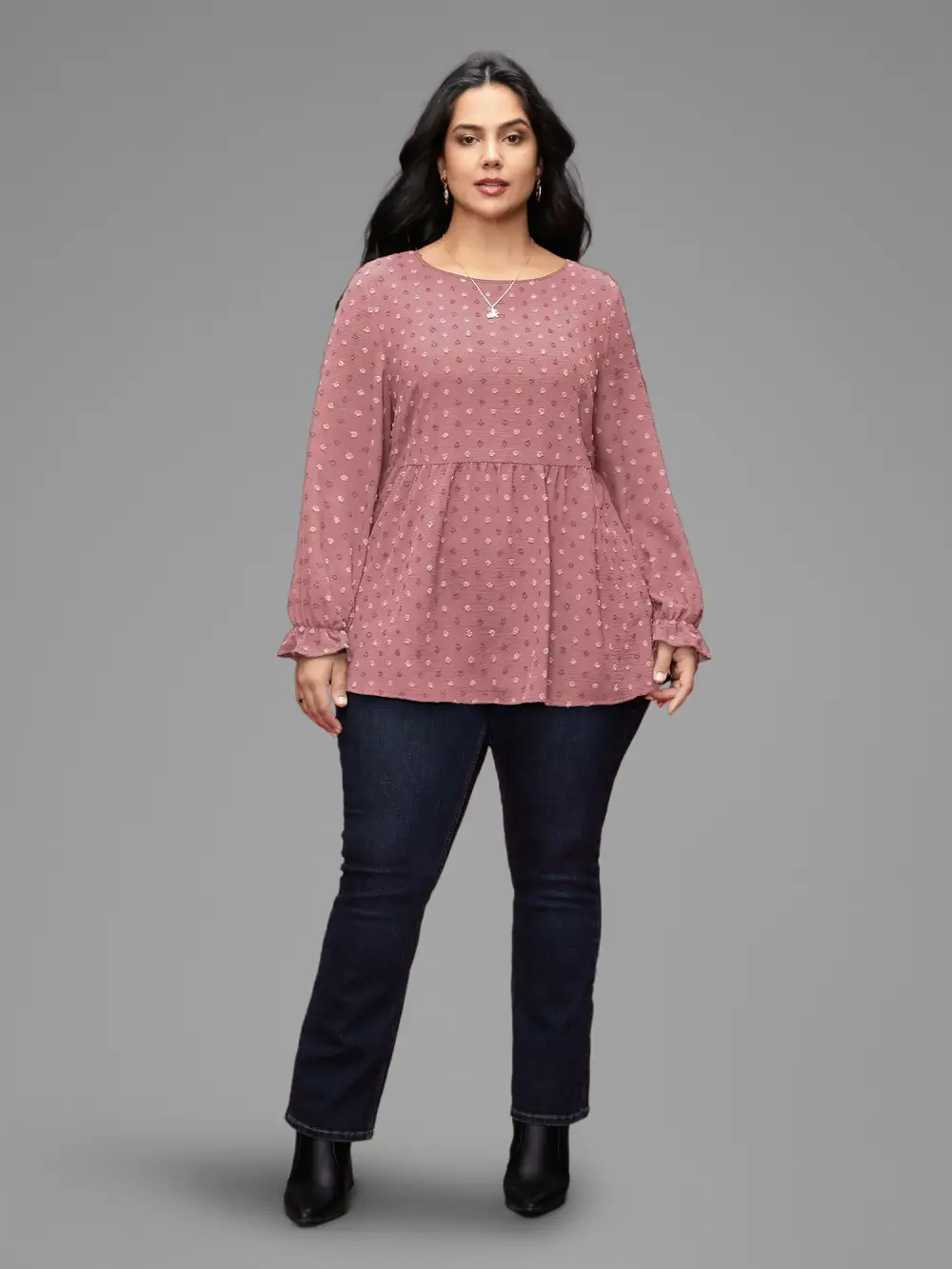 Textured Dot Elastic Cuffs A-line Blouse