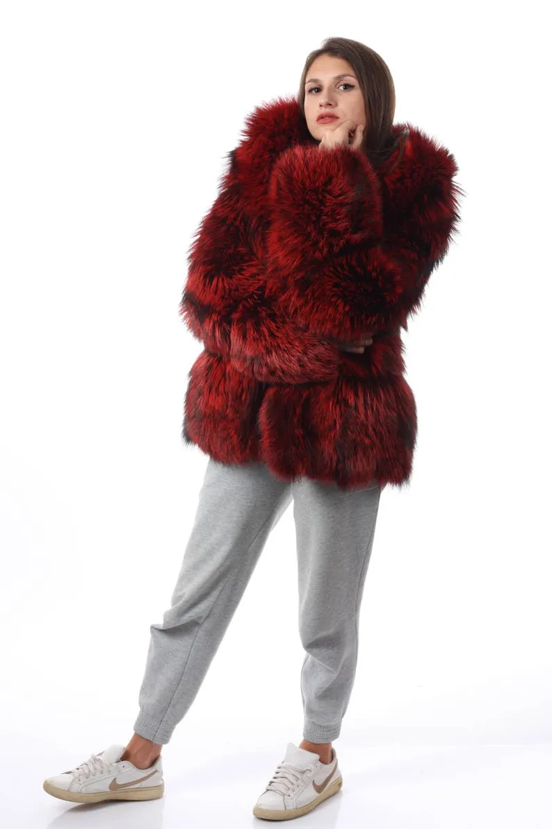 Red Fox Fur Waist Length Jacket