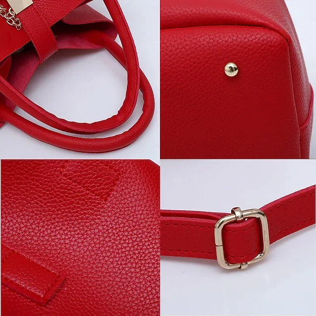 Women's Handbag Crossbody Bag Shoulder Bag PU Leather Office Daily Chain Solid Color Black Pink Red