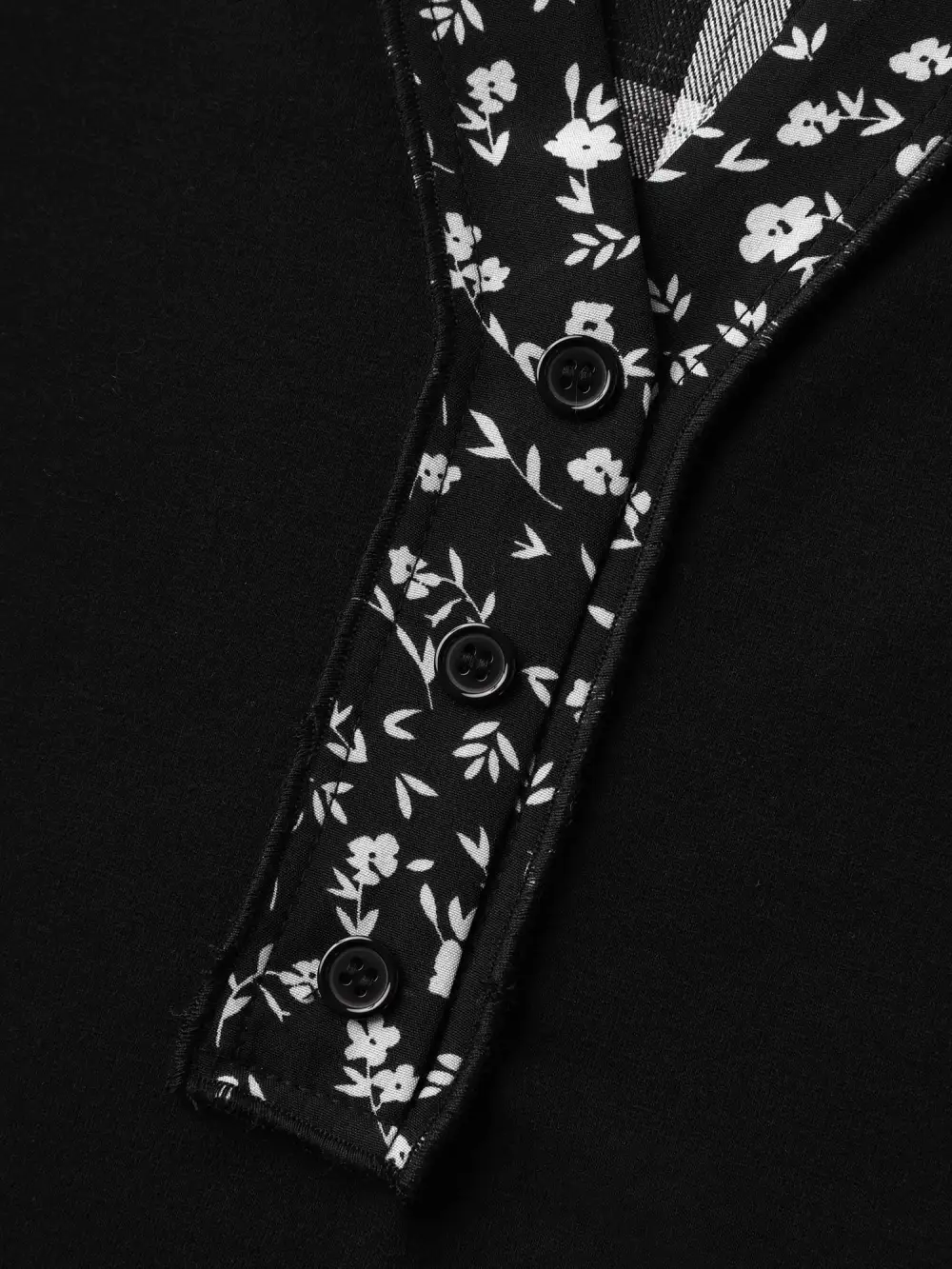 Checkered Print Contrast Notched Collar Sweatshirt