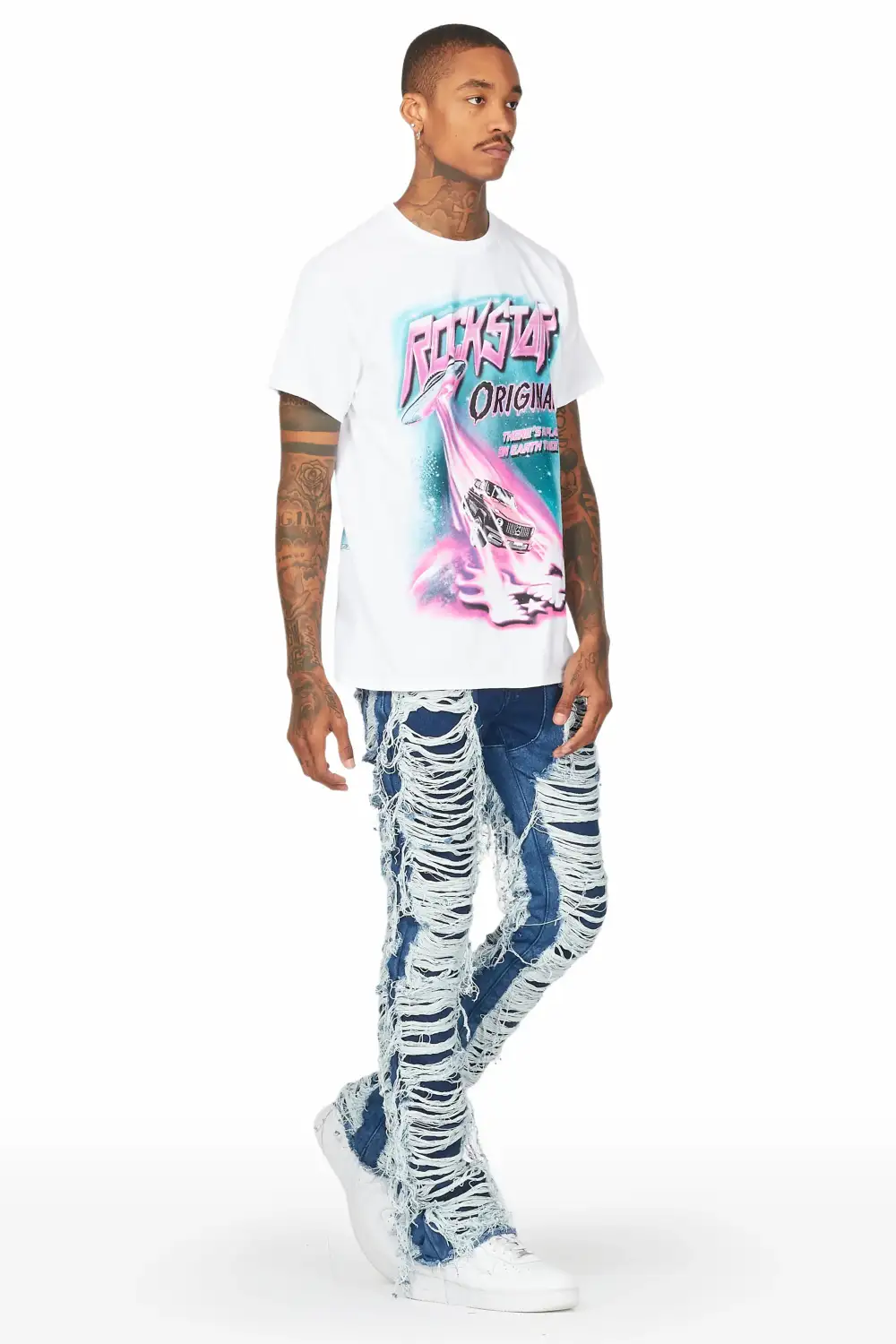 Conrad Blue Stacked Flare Jean