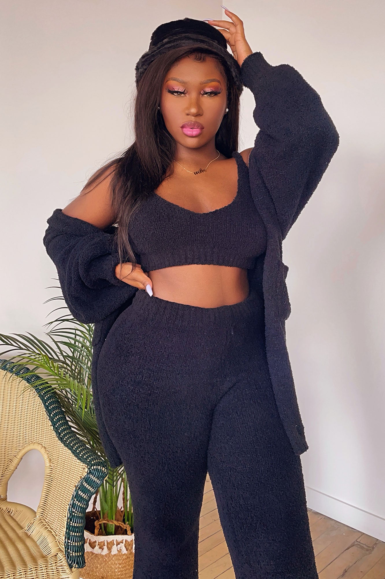 Living In It Cozy 3 Piece Pant Set - Black