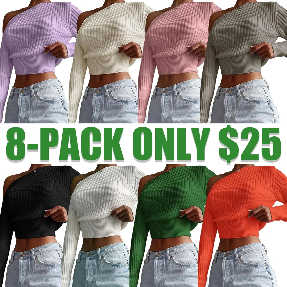 Casual  Asymmetrical Neck Long Sleeve Knitting Top