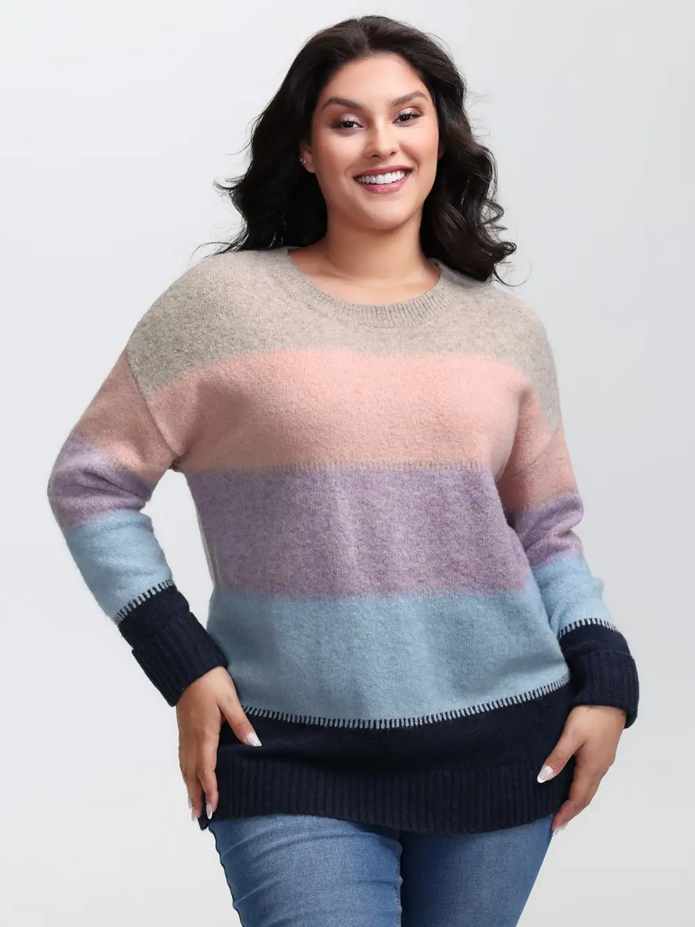 Color Stripes Round Neck Pullover