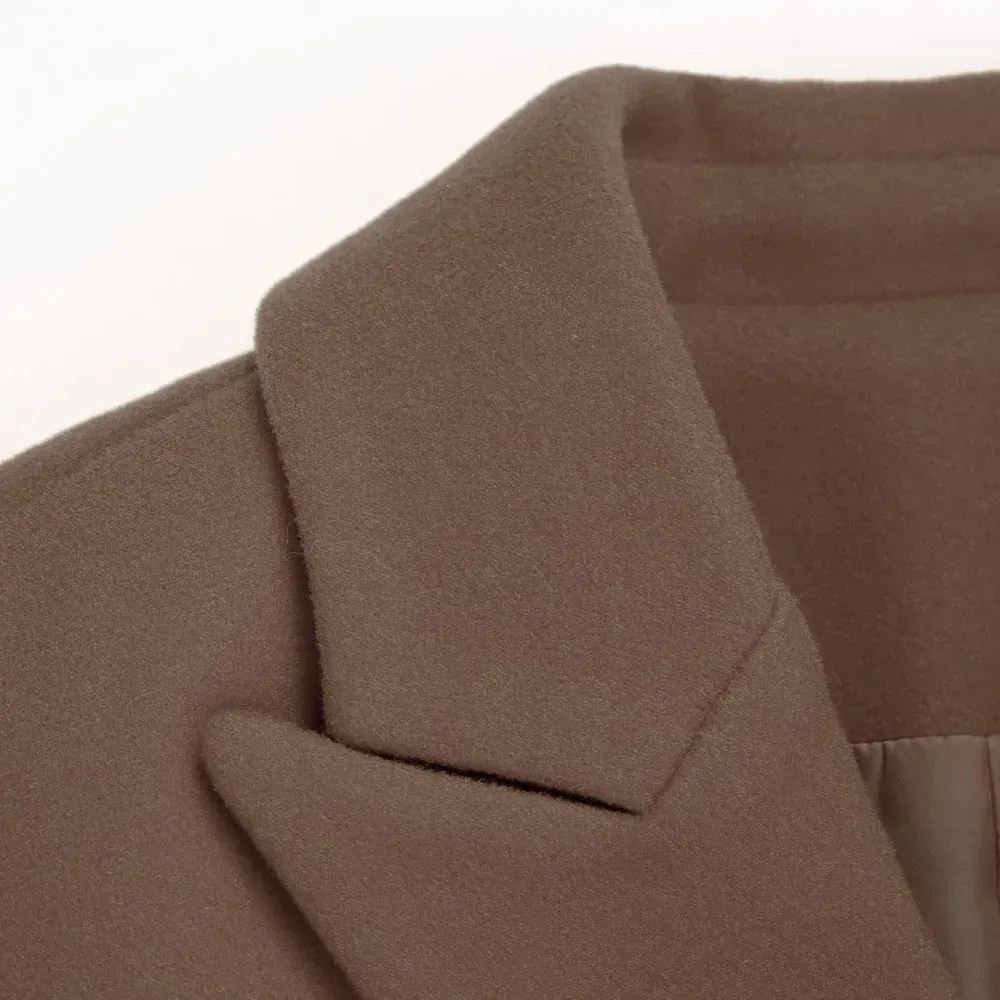 Womens Fall Winter Wool Coats Double Breasted Midi Peacoat Trench Coats