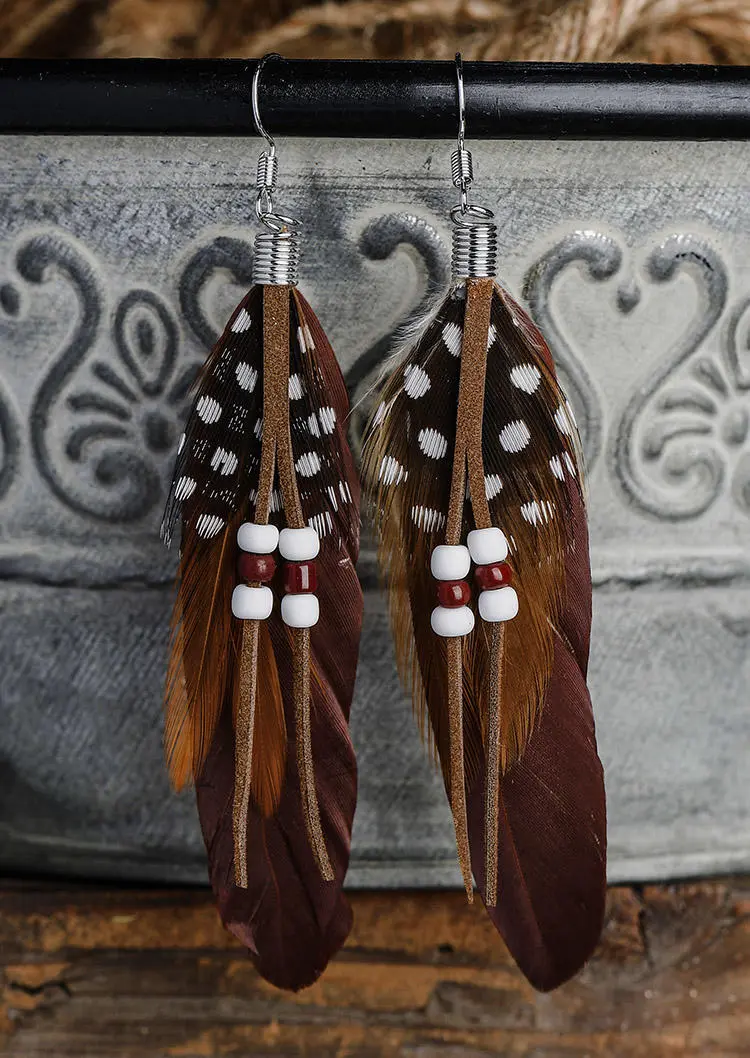 Feather Beading Alloy Earrings