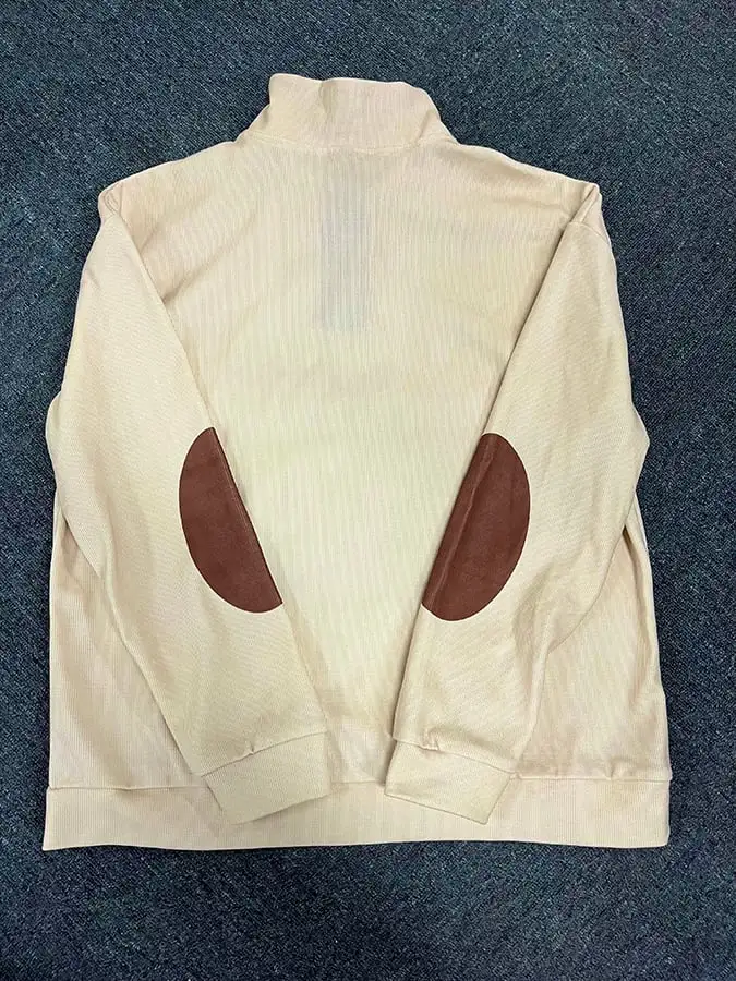 Corduroy Western Style Elk Print Stand Collar Button Down Men's Sweatshirt