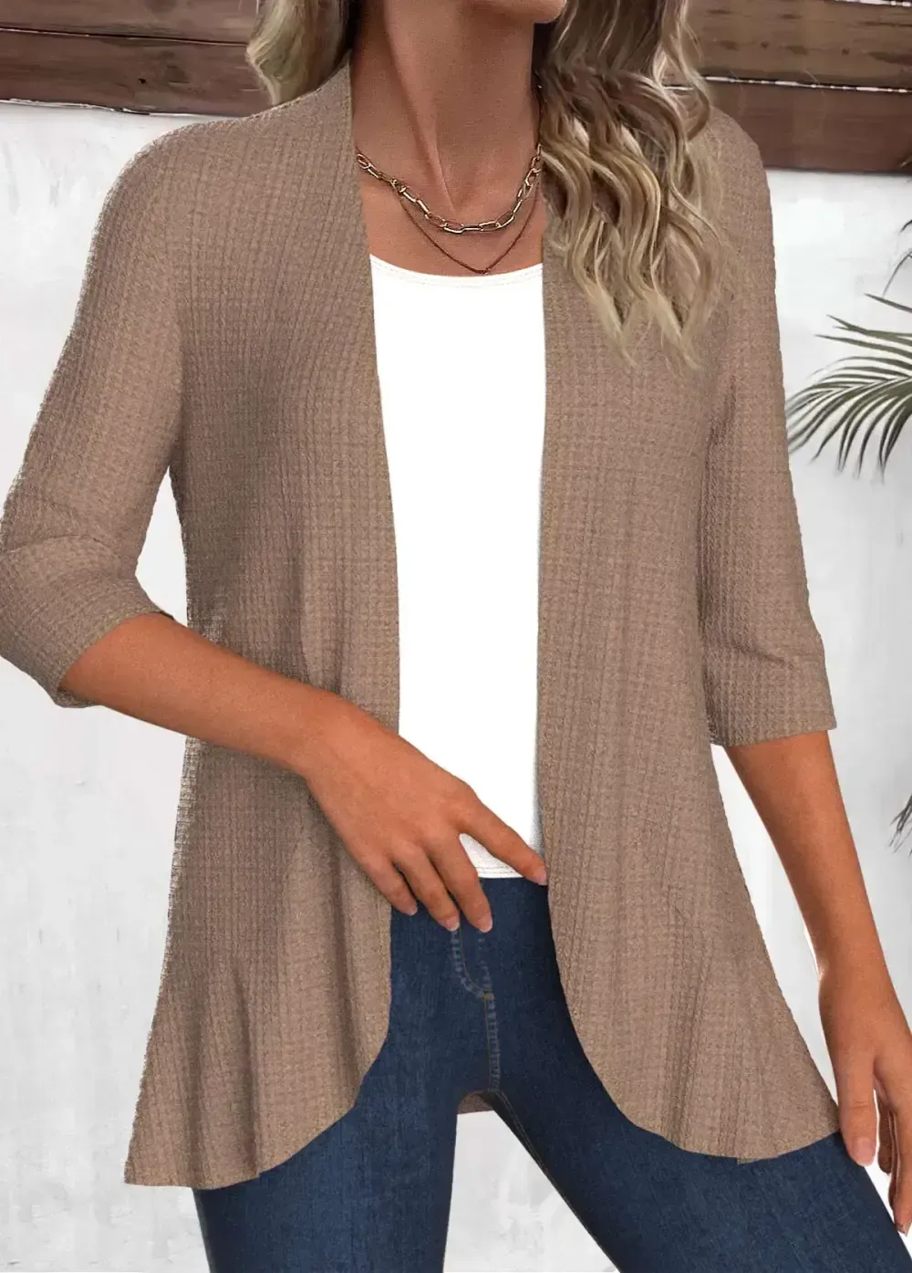 Ruffle 3/4 Sleeve Patchwork Light Cardigan