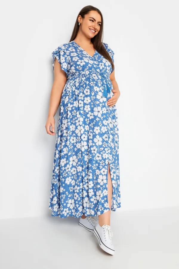 BUMP IT UP MATERNITY Curve Blue Floral Print Maxi Dress