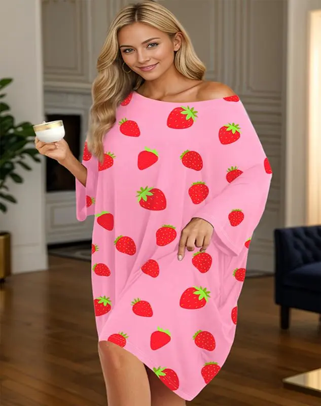 Women's Bamboo Sleep Shirt with Pocket – Soft Short Sleeve Nightgown, Oversized Loungewear, XS-5XL