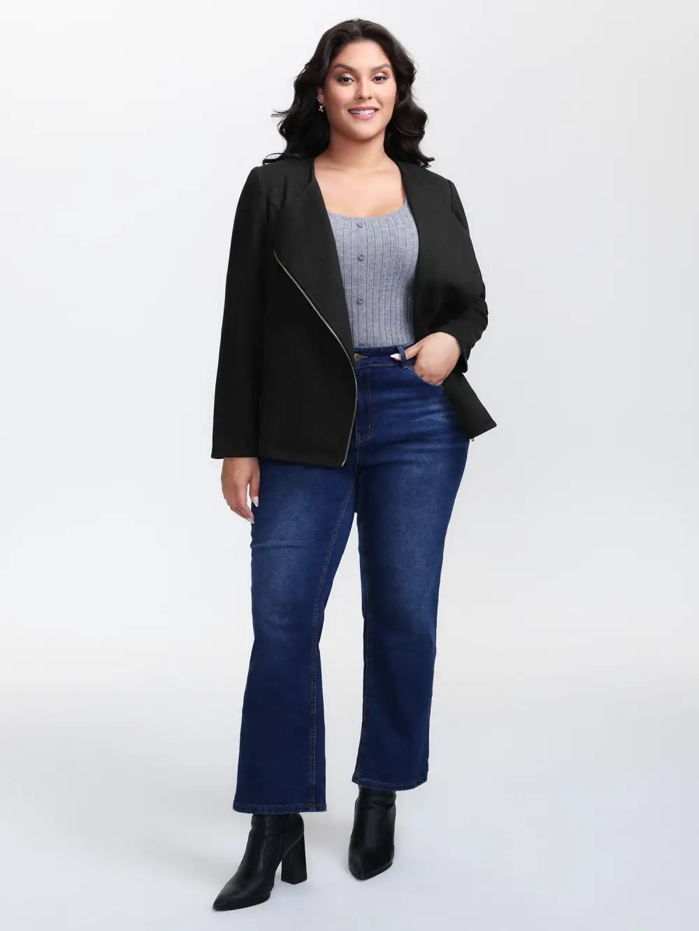 Asymmetrical Zipper Solid Jacket