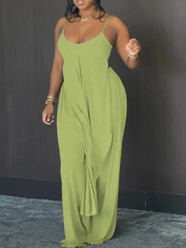 Women's High-Low Cami & Wide-Leg Pants Lounge Set – Soft, Casual, Elastic Waist Fit