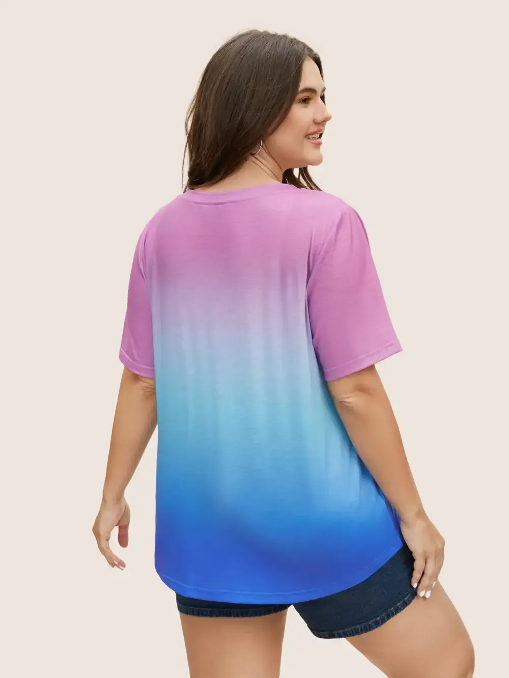 Ombre Contrast Patched Pocket T-Shirt