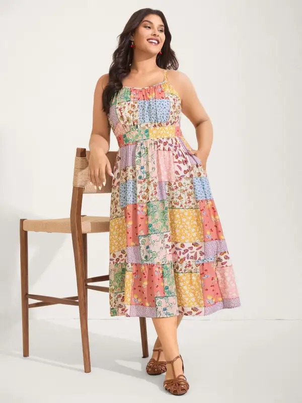 Sunkissed Collage Print Flared Midi Dress