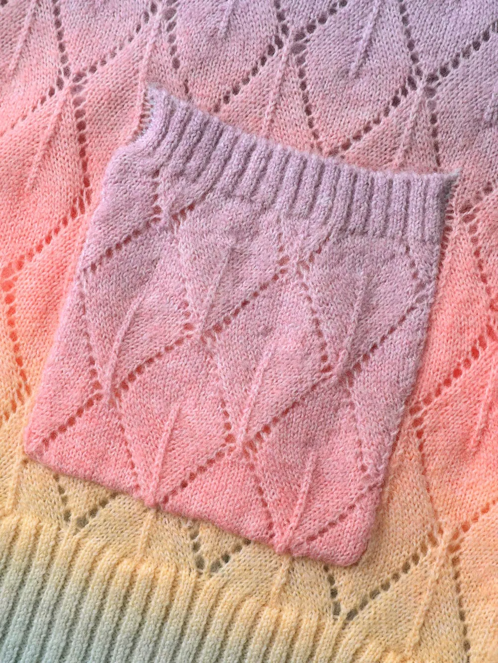 Ombre Gradient Eyelet Trim Knit Cardigan