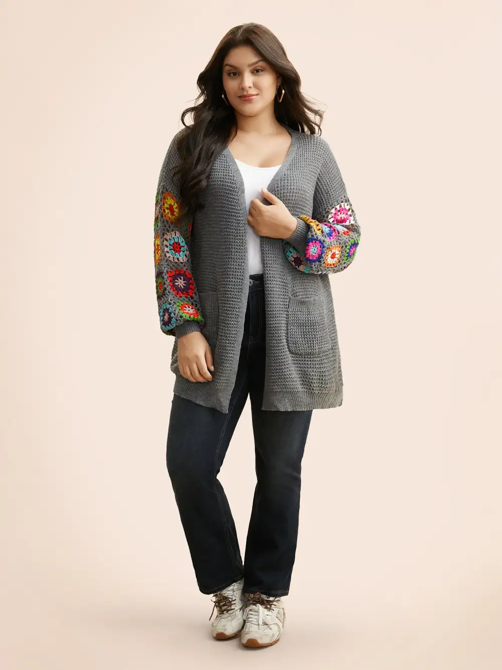 Crochet Floral Drop Shoulder Cut Out Cardigan