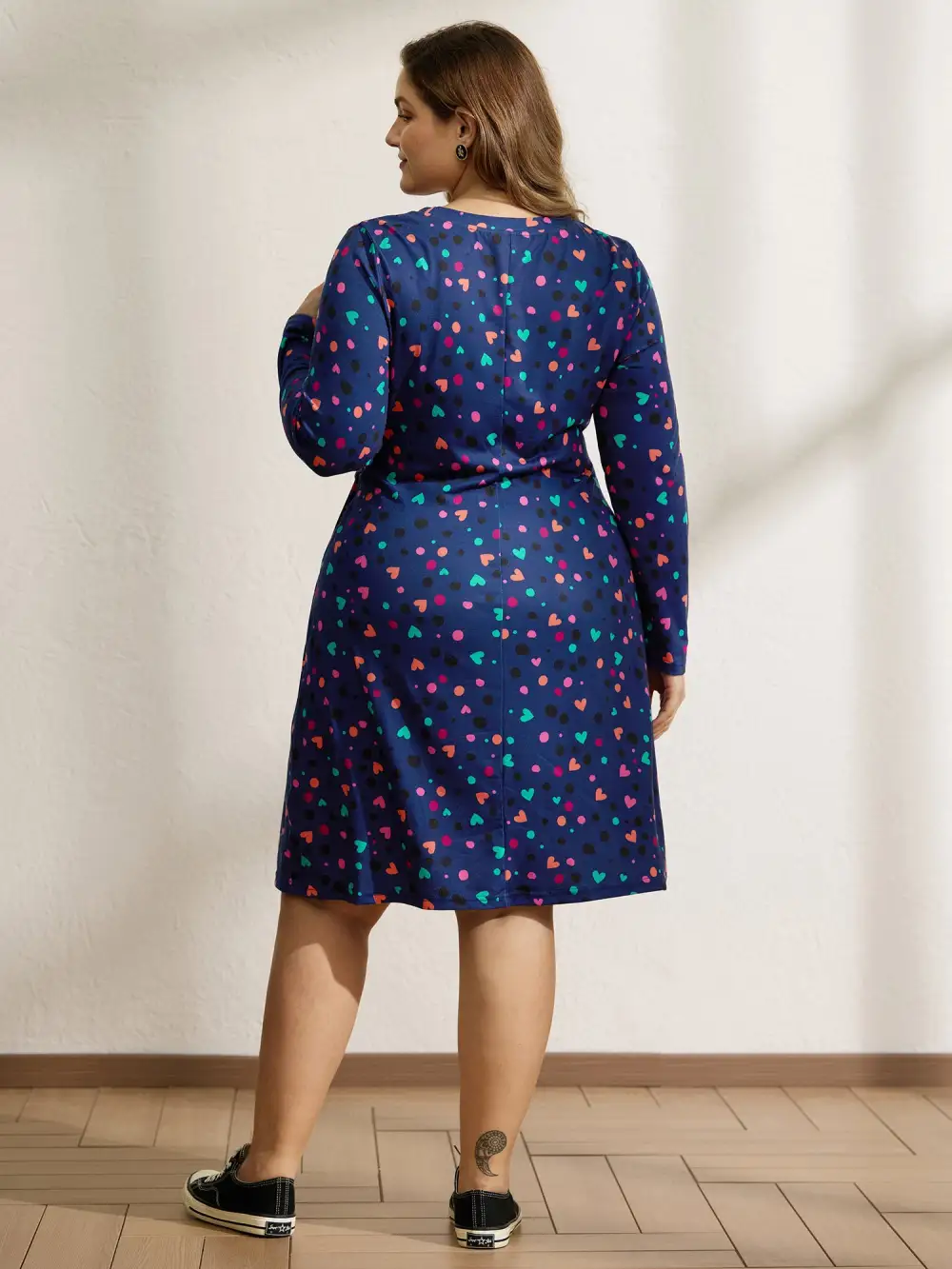 Supersoft Colorful Polka Dot Hearts Knot Midi Dress