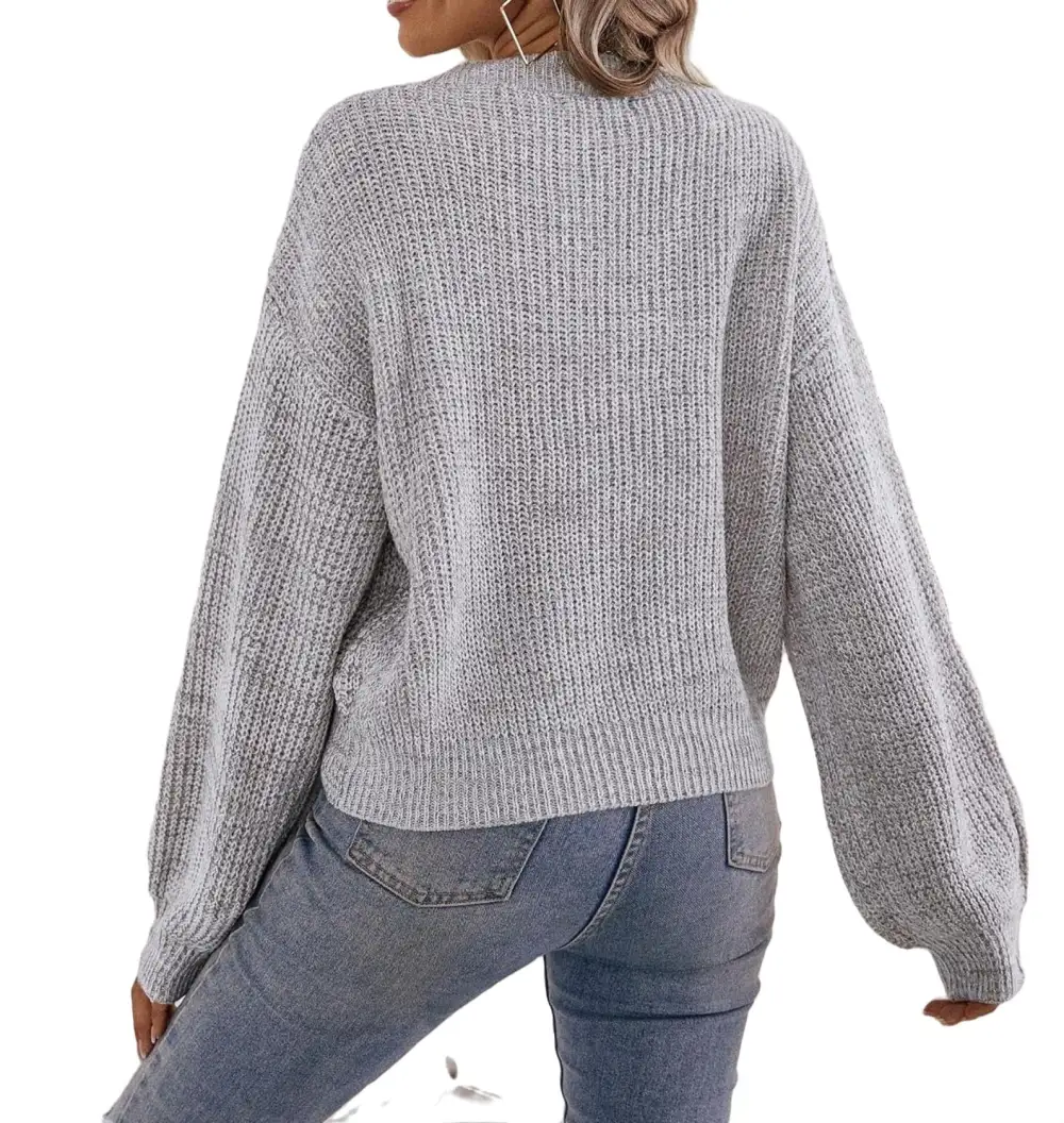Casual Plain V neck Pullovers Long Sleeve Brown Women Sweaters (Women's)