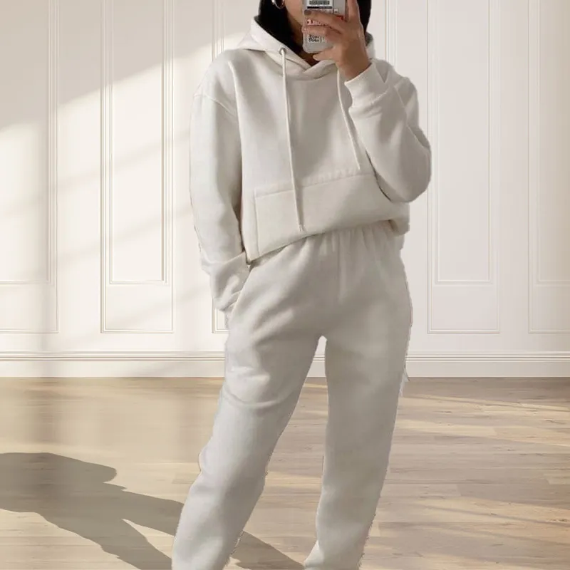 Fashion simple hooded solid color sports suit