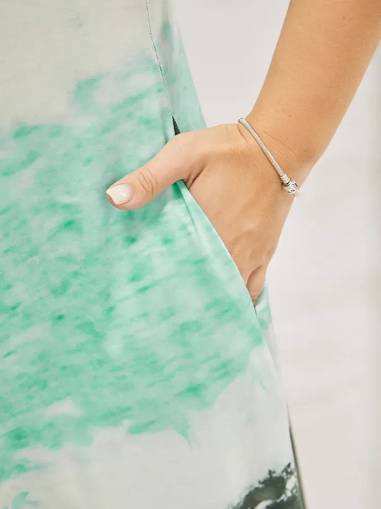 Tie Dye V Neck Pocket Midi Dress