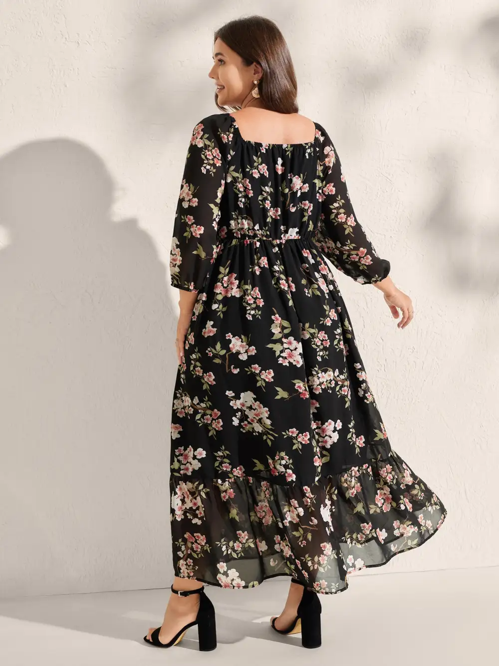 Chiffon Floral Triangular Waist Cinched Maxi Dress