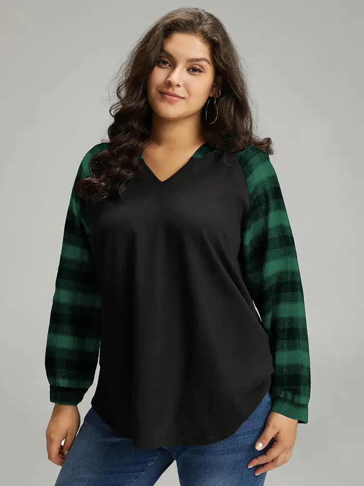 Plaid Print Hooded Patchwork Sweatshirt