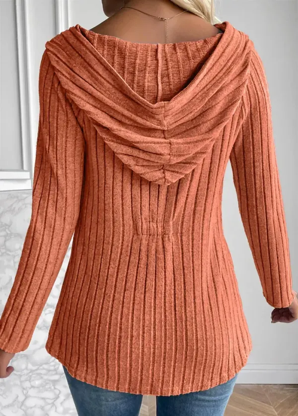 Orange Button Long Sleeve Hooded Coat