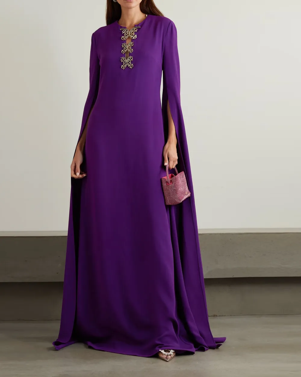 Embellished crepe gown