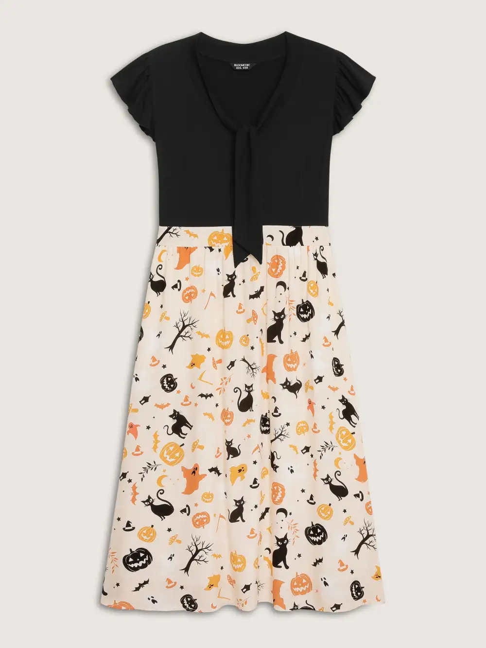 Halloween Print Spliced Neck-Tie Midi Dress