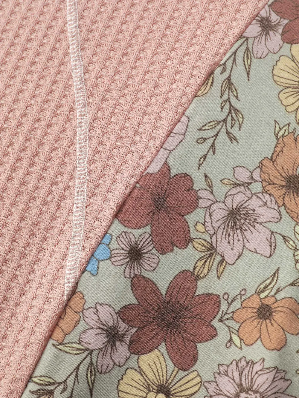 Floral Colorblock Waffle Round Neck Sweatshirt