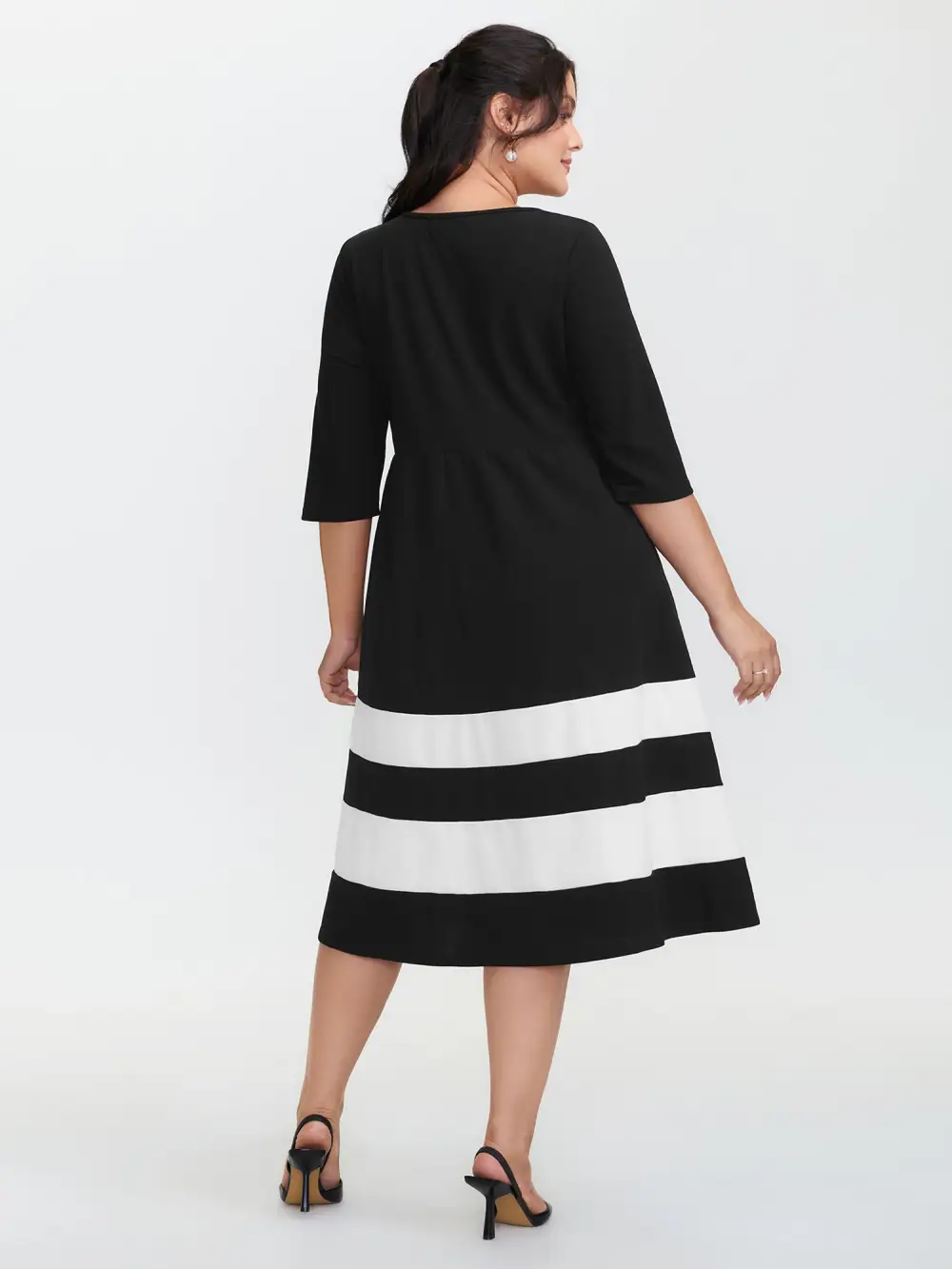 Color Stripes Pockets Midi Dress
