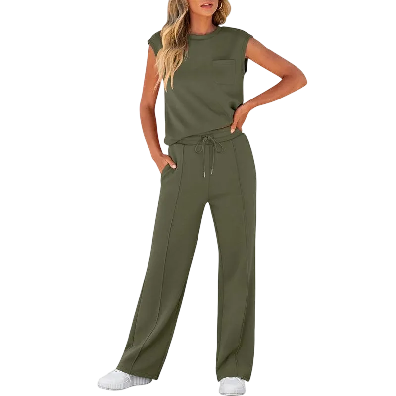 Women's Summer 2 Piece Outfits Casual Sleeveless Sweatsuits Matching Wide Leg Tracksuits Lounge Sets