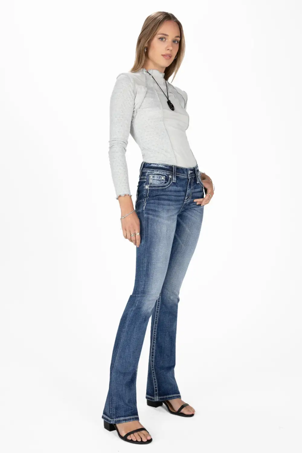 Leaf Vine Cross Stitch Bootcut Jeans