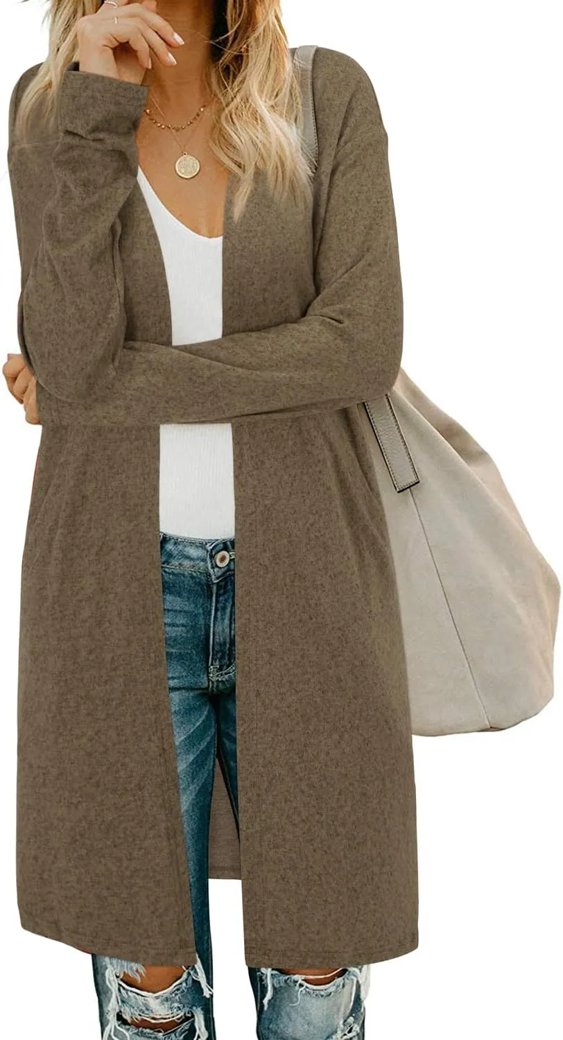 Women's Open Front Cardigan Shirt with Pockets Long Sleeve Lightweight Coat