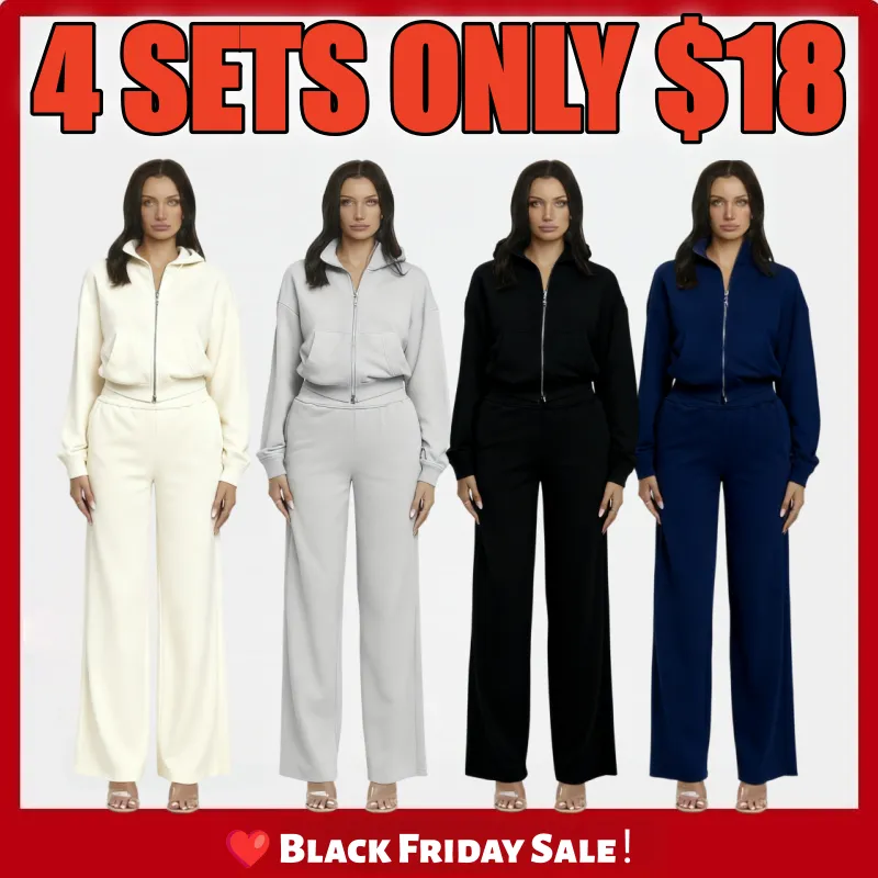 Ombre Zip - Up 2 Pieces Set Cropped -Sweatshirt & Wide - Leg Pants