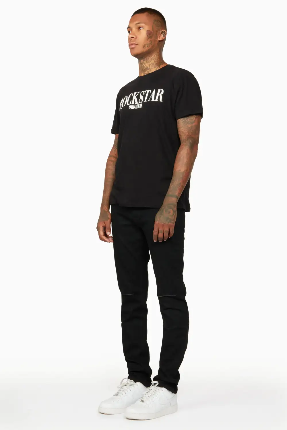 Oscar Black Knee Slit 5 Pocket Jean Straight Fit