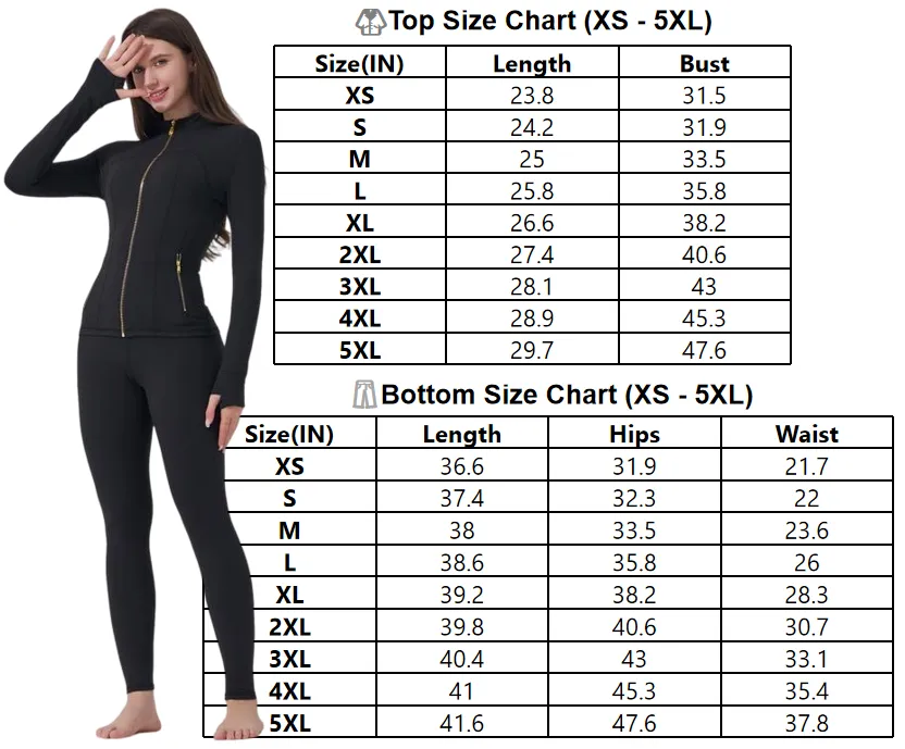 Women's  Sporty Tracksuit: Golden Zipper Pocket Jacket + Yoga Pants